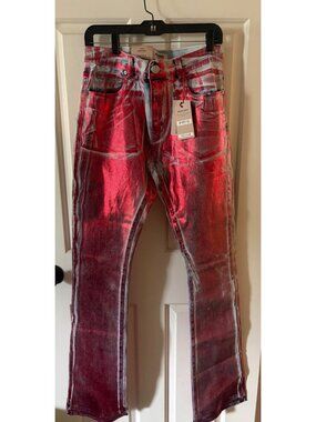 New Men's Armour Jeans Size 36 Metallic Red Stacked Denim Distressed Streetwear